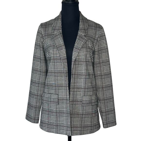 Rachel Zoe Women’s Knit Glen Plaid Sweater Blazer Black White Red | Size Small - Picture 1 of 11